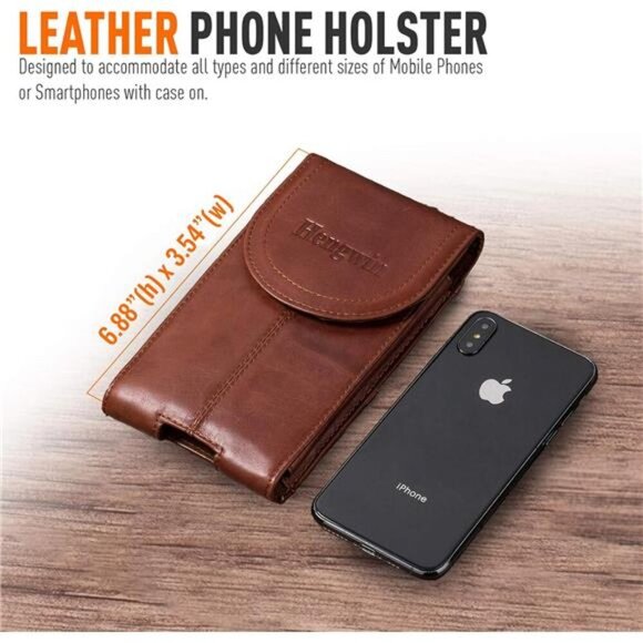 Genuine Leather Cell Phone Holster Case with Belt Clip Belt Loop Fits for iPhone - Picture 2 of 7